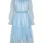Girls Süß Elegant Knielang A-Linien Kleider Prinzessin Glitzer Bronzierendes Netzkleid mit Langarm und Rundhalsausschnitt Hellblau 8-10 Jahre