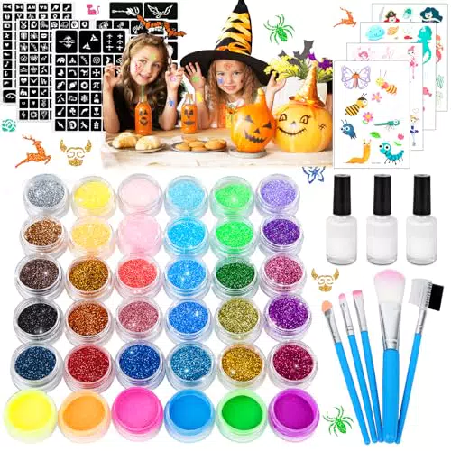 Glitzer Tattoo Set Forever Speed, 36 Farben Temporäre Tattoo Glitzer für Kinder