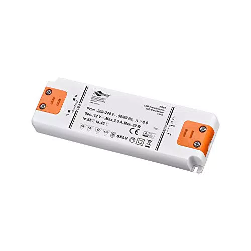 Goobay 30003 LED Trafo 230V auf 12V LED Spot 12V Transformator 30W Gesamtlast LED Treiber 12V DC Gleichspannung LED Driver 12V Trafo kein Flackern
