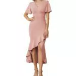 GRACE KARIN Damen Abendkleider Cocktailkleid Kurzarm Einfarbig Bodycon Party Kleider Meerjungfrau Kleid Rosa S