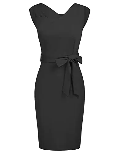 GRACE KARIN Damen Ärmellos Retro Etui Businesskleid Figurbeton Rockabilly Schickes Edel Vintage Kleid für Urlaub Abeit Schwarz M