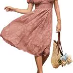 GRACE KARIN Damen Falten 1950 Jahre Print Hohe Taille Elegant Cocktailkleid Freizeitkleid für Sommer Orange-rosa M