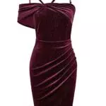 GRACE KARIN Damen Knielang Partykleid Ärmelloses Figurbetontes Etuikleid Schulterfrei Abendkleid mit Flachem Kragen Sexy Retro Midikleid Weinrot
