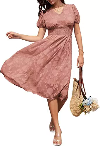 GRACE KARIN Damen Kurzarm V-Ausschnitt Elegant Print Lässiges Sommerkleid Partykleid Abendkleid Orange-rosa S