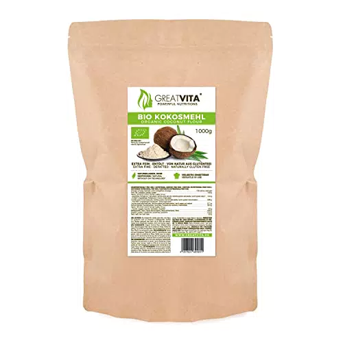GreatVita Bio Kokosmehl 1000g fein gemahlen, ideal zum Backen