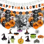GRESATEK Halloween Deko Luftballon Banner Set, 3 Stück Geister Kürbis Happy Halloween Flagge