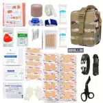 GRULLIN Erste Hilfe Überlebenskits, militärische Outdoor EDC Ausrüstung Molle Pouch Tactical Flashlight Splint Roll Trauma Sets für Campingjagd