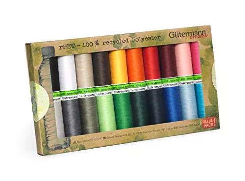 Gütermann creativ Nähfaden-Set rPET mit 20 Spulen Allesnäher 100 m aus 100 Prozent recyceltem Polyester in verschiedenen Farben