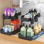GuKKK Spülschrank 2 St. Unter Waschbecken Regal, 2 Etagen Küchenschrank Organizer mit Edelstahlrohr