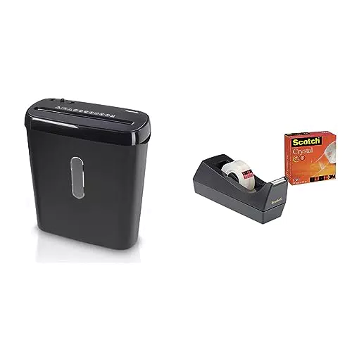 Hama Aktenvernichter Einzug Aktenvernichter professionell Home Office & Scotch C38 Tischabroller schwarz + Scotch Crystal Klebeband