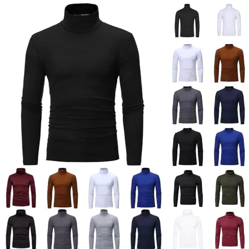 Herren Longsleeve Rollkragenpullover Regular Fit Langarmshirts Jumper Tops Baumwolle Bottom T-Shirt Sweatshirt Unterzieh Einfarbig Winter Elastisch Tops Oberteiler Pullover