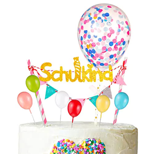Heyu-Lotus 8 Stuck Schulkind Tortendeko Kuchendeko Schulanfang Einschulung Cake Topper Schulkind Konfetti Ballon Mädchen und Junge