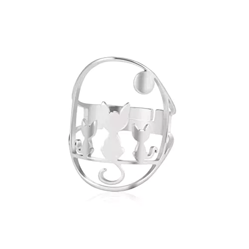 Hipee Edelstahl Katze Ring Vollmond Katze Ring Resizable Hollow Out Kätzchen Kreative Katze Ring Niedliche Tier Haustier Liebhaber Schmuck für Frauen