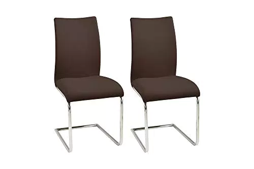 HOMEXPERTS Schwingstühle 2er Set APOLLO / Kunstleder Dunkelbraun / Gestell Metall verchromt / zwei Stühle / Schwingstuhl / Küchenstuhl / Wohnzimmerstühle / Esszimmerstühle / 42x 93x 59 cm