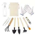 HONMOK 10 Stück Mini Gartenwerkzeug Set Bonsai Werkzeug Miniatur Gartengeräte Gartenarbeit Werkzeug für Sukkulenten Topfpflanze Gartenpflege Pflanzenpflege