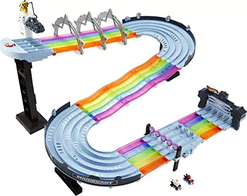 Hot Wheels GXX41 - Mario Kart Regenbogen-Boulevard Rennstrecke mit 2 Aufbaumöglichkeiten