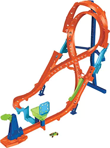 Hot Wheels Trackset mit 1 Hot Wheels Fahrzeug, Rennstrecke mit 8er-Kurve für Stunt- und Rennaction