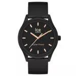 Ice-Watch - ICE solar power Black rose-gold - Schwarze Damenuhr mit Silikonarmband - 018476
