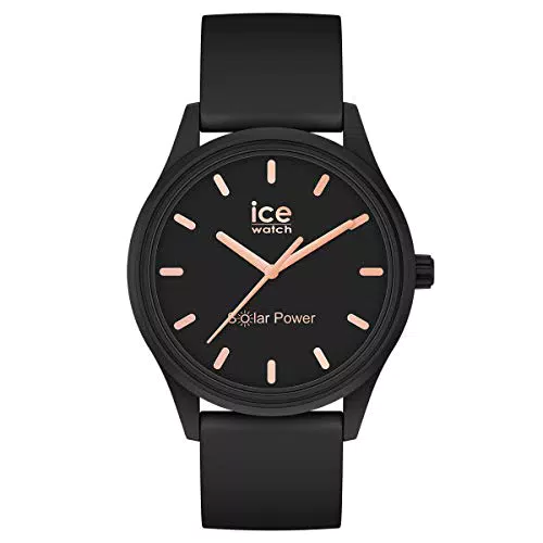 Ice-Watch - ICE solar power Black rose-gold - Schwarze Damenuhr mit Silikonarmband - 018476