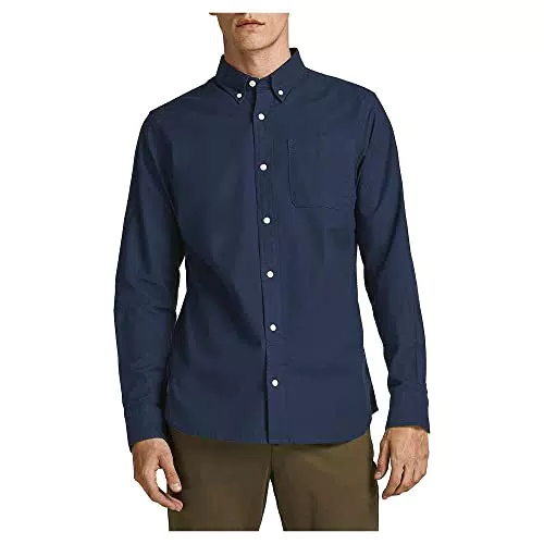 JACK & JONES Herren Jprbrook Oxford L/S Noos Shirt, Navy Blazer