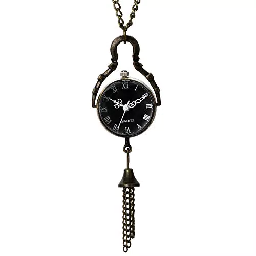 JewelryWe Herren Damen Taschenuhr, Retro Konkav und Konvex Spiegel Runde Uhr Anhänger Analog Quarz Kettenuhr Pullover Halskette Kette mit Römischen Ziffern Zifferblatt