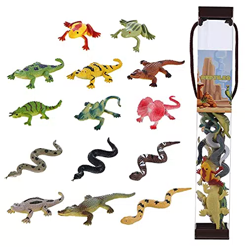 JOKFEICE Tierfiguren 14 Stück Realistische Kunststoff Reptilien Tiere Action Modell Wissenschaft Projekt