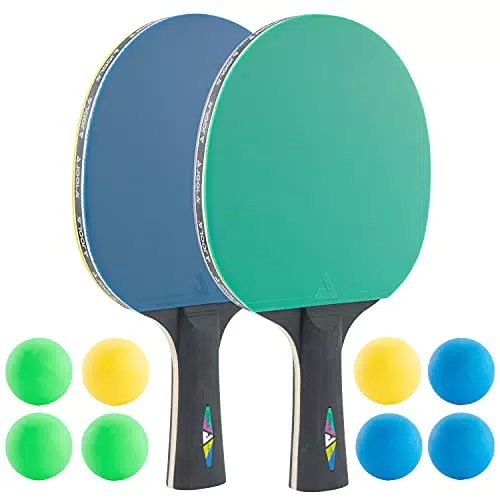 JOOLA 54814 Tischtennis-Set COLORATO Bestehend aus 2 Tischtennisschläger + 8 Bunte Tischtennisbälle