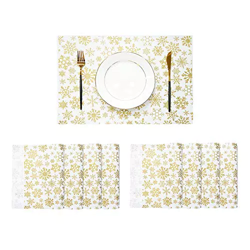 JUJIN Weihnachten Tischsets Set von 8 rutschfest waschbar PVC Hitzebeständig Tischmatten für Esstisch Weihnachten Gold