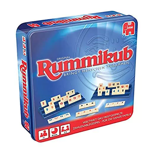 Jumbo Spiele 3973 Original Rummikub in Metalldose - der Spieleklassiker unter den Gesellschaftsspielen - für Erwachsene und Kinder ab 7 Jahren