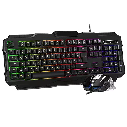 Kabelgebundene USB-Gaming-Tastatur und Maus-Sets, 105 Tasten Ergonomische Tastaturen mit LED-Hintergrundbeleuchtung für Windows PC Gamer QWERTY Layout