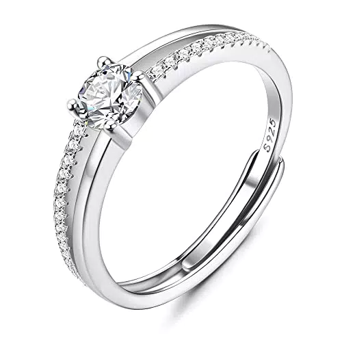 KALVICA Verlobungsring Damen 925 Sterling Silber Ringe mit Cubic Zirkonia Promise Eheringe Ring Trauringe Hochzeitsringe Antragsring Verstellbarer Geschenk Schmuck für Frauen