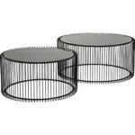 Kare Design Couchtisch Wire Black 2er Set, runder, moderner Glastisch