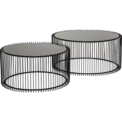 Kare Design Couchtisch Wire Black 2er Set, runder, moderner Glastisch