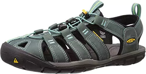 KEEN Damen Clearwater CNX Sandalen, Mineral Blue/Yellow Leder