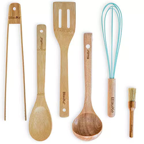 Küchenhelfer Set aus Holz 6-teilig - Kochgeschirr mit Kochlöffel aus Holz