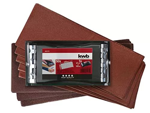 kwb Handschleifer-Set, 2-teilig inkl. Schleifklotz mit Klemmvorichtung und Schleif-Papier / Schleifstreifen 93 x 230 mm