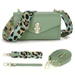 LANXINGLUO Kleine Handtasche Damen Veganem Leder Handytasche Mit Geldbörse zum Umhängen Grün Mit 1 Handschlaufe und 2 Schultergurten