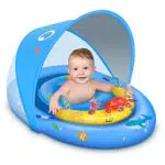 LAYCOL Schwimmring Baby mit UPF50+ Sonnenschutzdach & Spielzeug