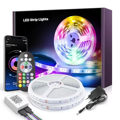 LED Strip 20m, Bluetooth LED Streifen, RGB Farbwechsel LED Lichterkette 20M mit Steuerbar via App