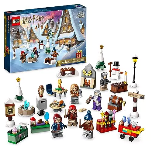 LEGO 76418 Harry Potter Adventskalender 2023, Weihnachtskalender mit 24 Geschenken inkl. 18 Hogsmeade Mini-Modelle und 6 Minifiguren wie Hermine Granger und Draco Malfoy