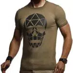 Leif Nelson Herren Sommer T-Shirt Rundhals-Ausschnitt Slim Fit Baumwolle-Anteil Basic Männer Totenkopf T-Shirt Crew Neck Hoodie-Sweatshirt Kurzarm lang LN4345 Khaki Medium