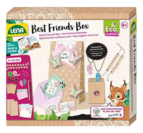 Lena 42833 Eco Bastelset Beste Freunde Box mit je 2 Freundschaftsbändern mit Perlen und-Ketten mit Herz Anhänger