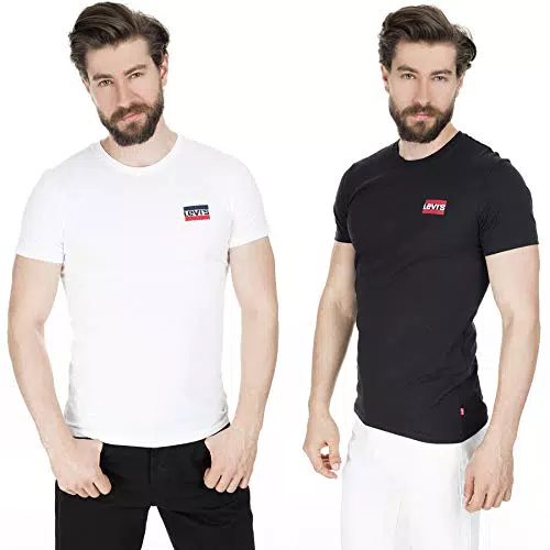 Levi's Herren 2-Pack Crewneck Graphic Tee T-Shirt, Sportswear White/Mineral Black