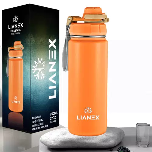 LIANEX Edelstahl Trinkflasche Isolierflasche 1l Thermosflasche Spülmaschinenfest Thermoskanne Sportflasche Auslaufsicher Bpa Frei Kohlensäure Geeignet Sport Thermos Flasche