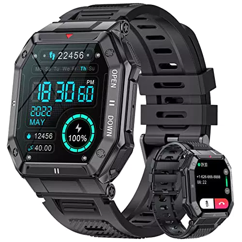 LIGE Militär Smart Watch Herren, 1, 85" HD Bluetooth-Anrufe Fitness Tracker mit IP67 wasserdichte Herzfrequenz Schlaf Monitor