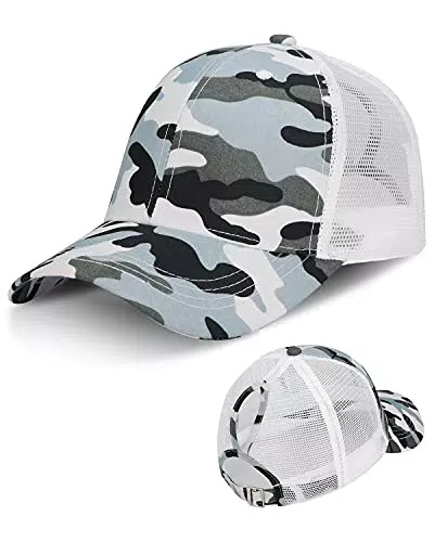 LIVACASA Baseball Cap Damen Pferdeschwanz Mesh Basecap Baseball Hut Atmungsaktiv Cappi Sonnenhut Sonnenschutz Mädchen Kappe schildkappe Schirmmütze Cappy Kopfumfang 52-61cm Camouflage-C