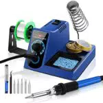 Lötstation Lötset 60W Lötkolben 200°C ~ 480°C einstellbare Temperatur mit Entlötpumpe Lötkolbenständer 5 Lötspitzen Feinlötkolben Soldering Set für Schule Labor Hobbylöten