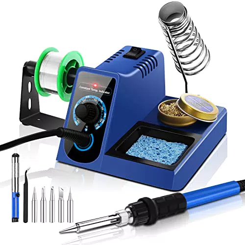 Lötstation Lötset 60W Lötkolben 200°C ~ 480°C einstellbare Temperatur mit Entlötpumpe Lötkolbenständer 5 Lötspitzen Feinlötkolben Soldering Set für Schule Labor Hobbylöten