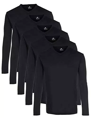 Lower East Herren Langarmshirt, 100% Baumwolle, V-Ausschnitt