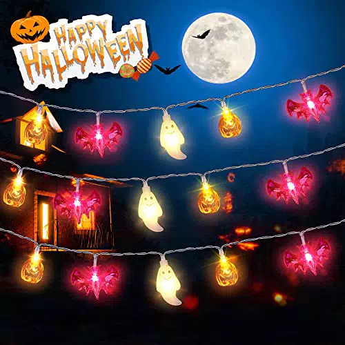 Lubibi Halloween Lichterketten, 3M 20 LED Batterie Lichterketten Außen